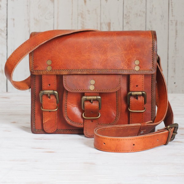 Paper High - Vintage Style Brown Leather Satchel Small