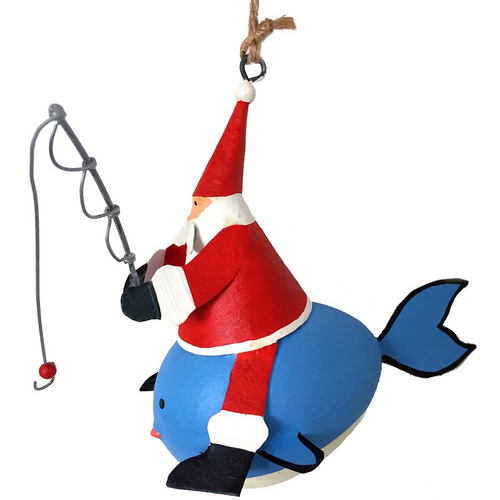 G-Bork Handmade Tin Santa Claus Fishing