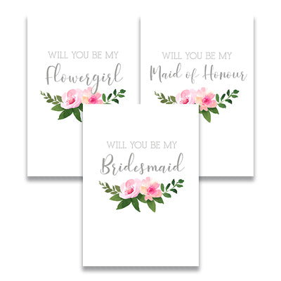 Will you be my..... Bridesmaid, Flowergirl, Maid of Honour Cards - Floral