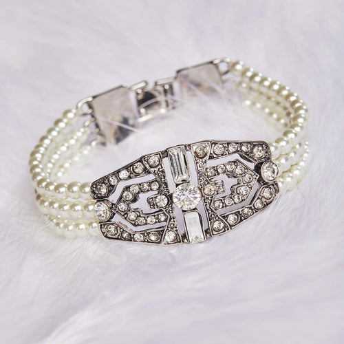 Lovett Bracelet - Deco Diamante & Pearl