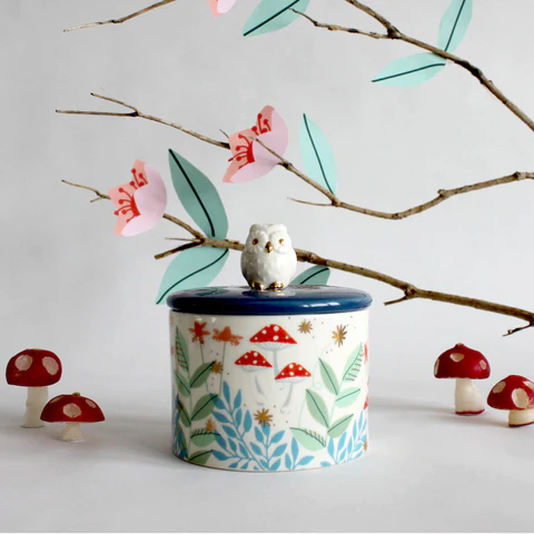 Disaster Designs Ceramics - Secret Garden Owl and Mushroom Jar