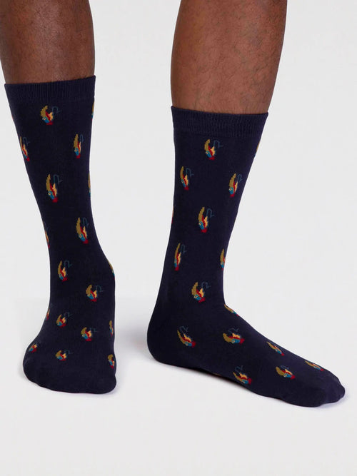 Thought Mens Socks - GOTs Organic cotton Finley fly fishing socks - indigo blue