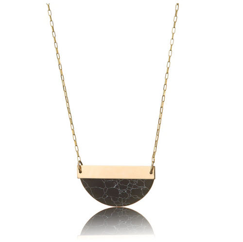 Scribble & Stone Necklace - 14kt GoldFill Marble Half Moon