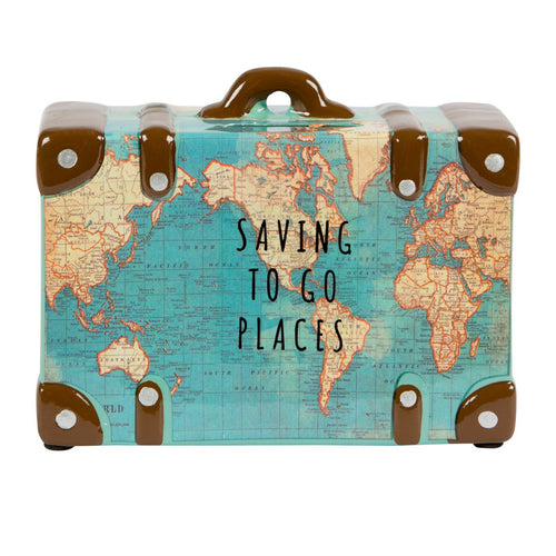 Sass & Belle Money Box - Vintage Map Suitcase - Saving to Go
