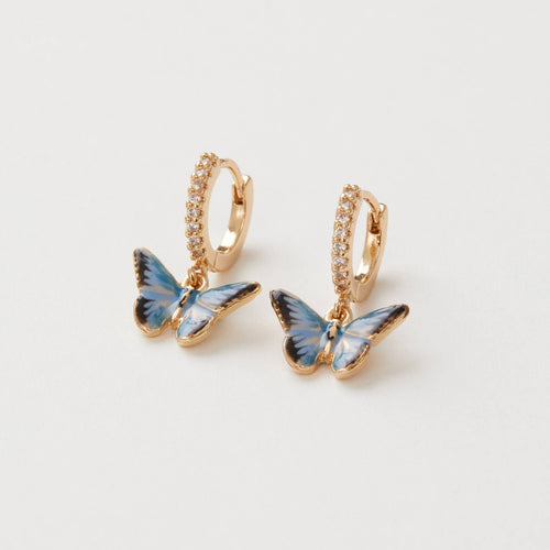 Fable Jewellery - Enamel Blue Butterfly Huggie Earrings
