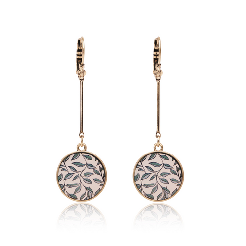 Lovett Earrings - Willow Bough Leaf Print Disc Drop Earring