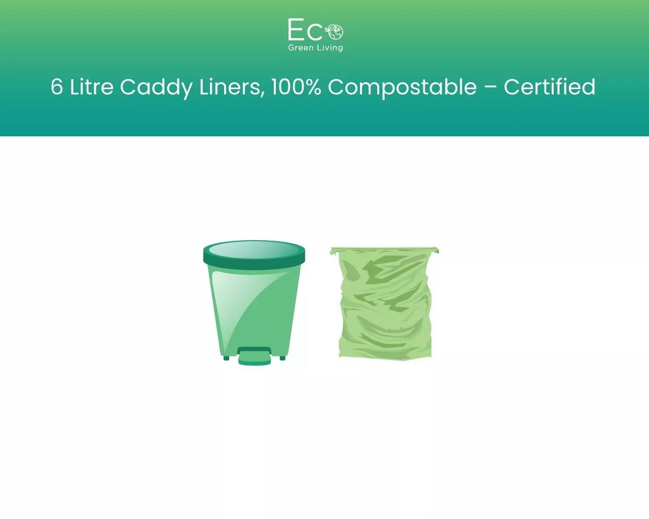 Eco Green Living - 6 Litre Compostable Caddy Liners - 1 roll of 30 Bags