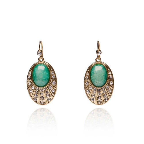 Lovett Earrings - Green Agate Oval Stone Drops