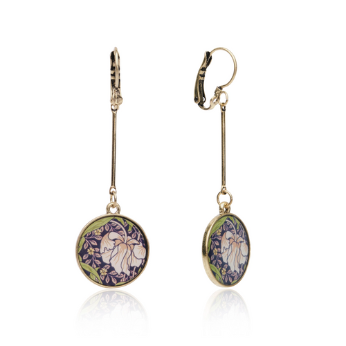 Lovett Earrings - William Morris Inspired Long Disc Drop Earring