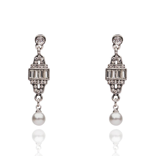 Lovett Earrings - Deco Diamante Pearl