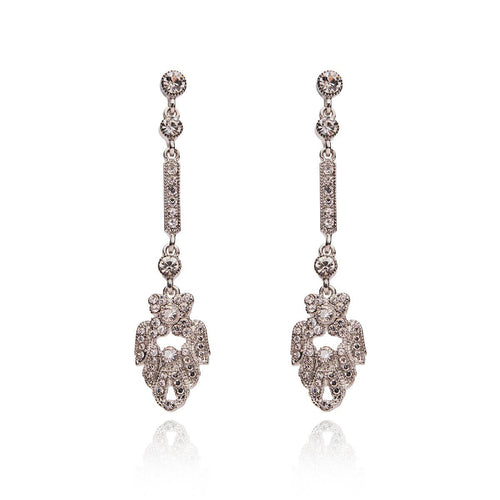 Lovett Earrings - Crystal Art Deco Feather Long Drop