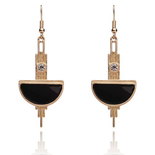 Lovett Earrings - Art Deco Long Drop in Black