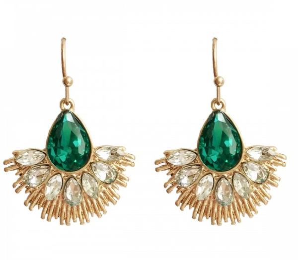 Lovett Earrings - Crystal Fan - Mink, Jet or Emerald
