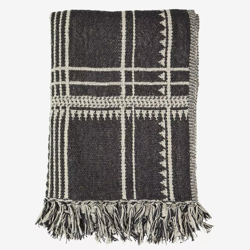 Madam Stoltz Throw - Woven Throw With Fringes Charcoal