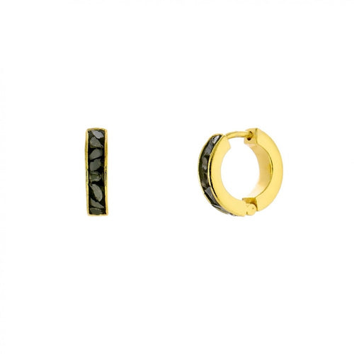 Juvi - Black Diamond Huggie Earrings - Gold