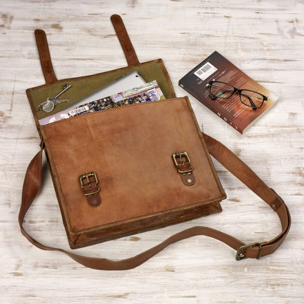 Paper High - Brown Leather Old School Satchel Large