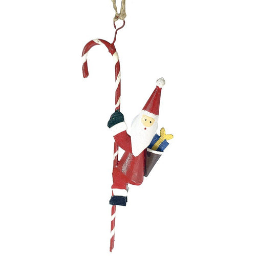 G-Bork Handmade Tin Santa Hanging on Candy cane