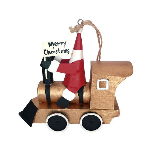 G-Bork Handmade Tin Santa on Gold Train