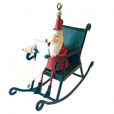 G-Bork Handmade Tin Santa Claus on Rocking Chair