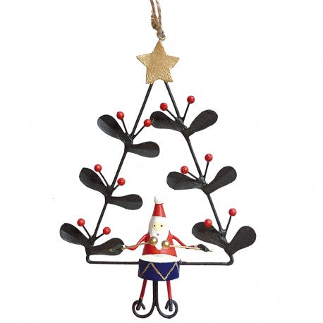 G-Bork Handmade Tin Santa Claus on Mistletoe Tree