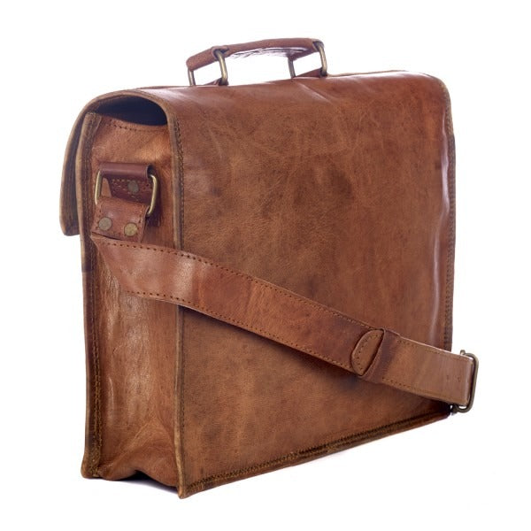 Paper High - Brown Leather Old School Satchel Large