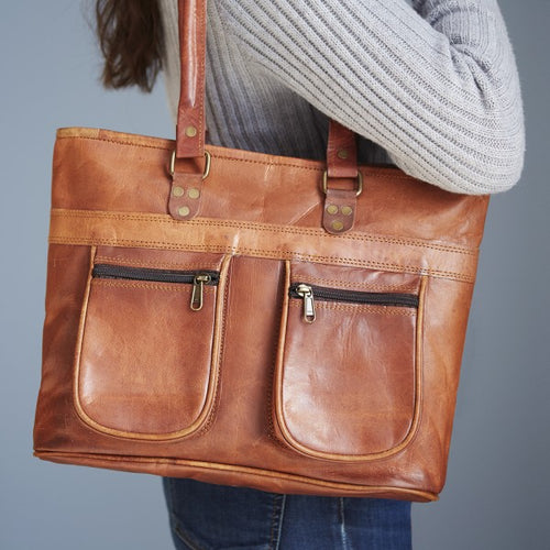 Paper High - Leather Shoulder Bag with pockets