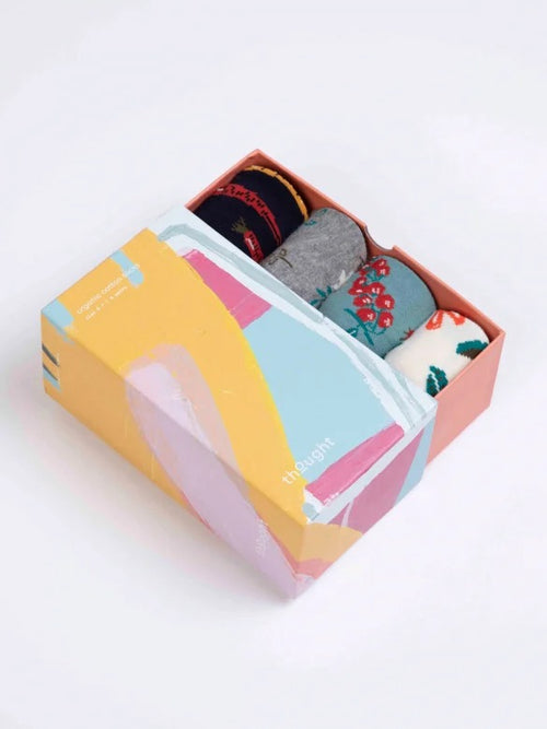 Thought Ladies Socks Gift Box - GOTs Organic Cotton 4pk Soraya Garden