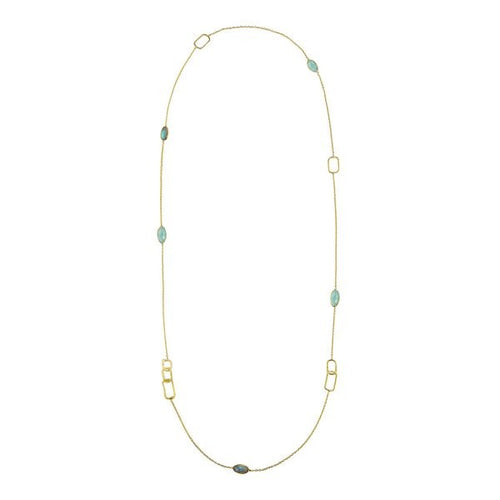 Juvi - Coba Long Necklace - Gold Vermeil with Aqua Chalcedony & Labradorite