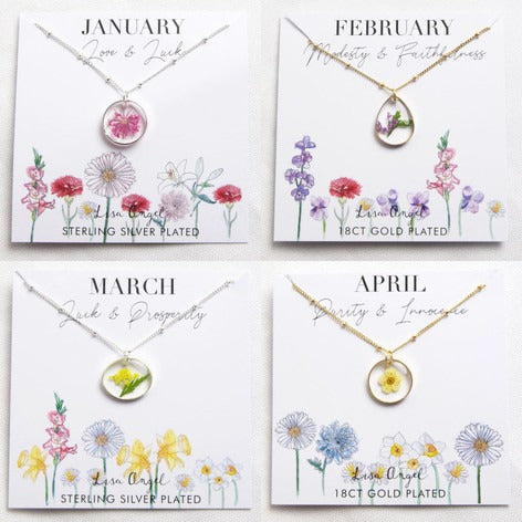 Lisa Angel Jewellery Collection Birth Flower Pendant Necklace